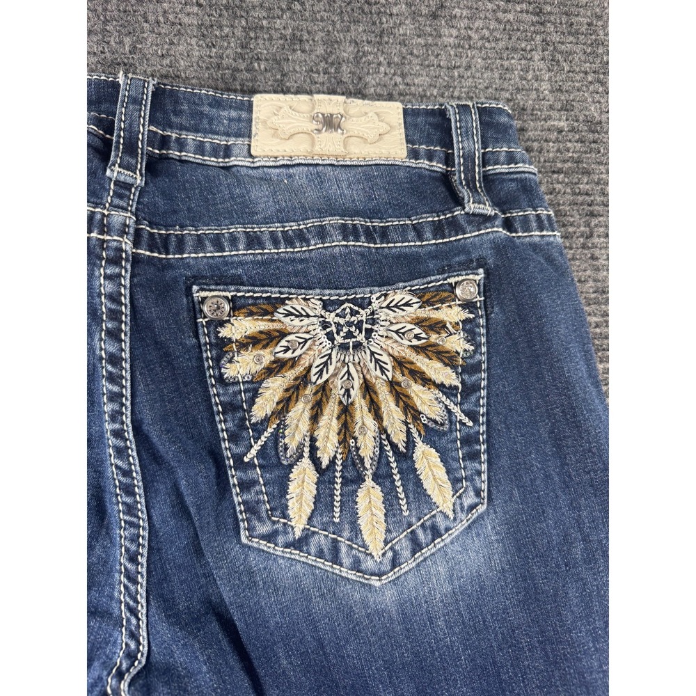 Miss Me Jeans Womens 30 Bootcut Flare Embroidered Feather Pocket Y2K Medium Wash